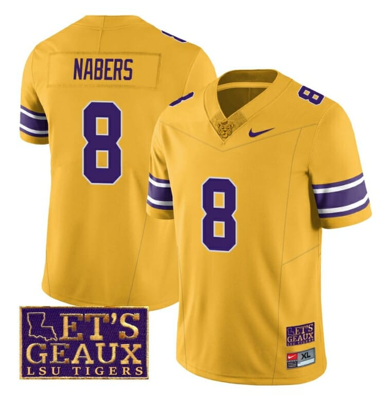 Lsu Tigers Malik Nabers Jersey #8 College Football Let's Geaux Patch Stitched Yellow