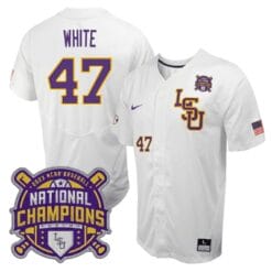 Lsu Tigers Tommy White Jersey #47 National Champions NCAA College Baseball Stitched White