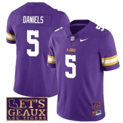 Lsu Tigers Jayden Daniels Jersey #5 College Football Let's Geaux Patch Stitched Purple