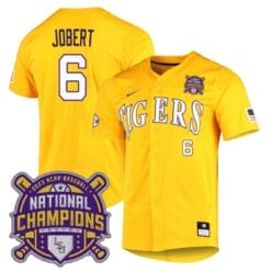 Lsu Tigers Brayden Jobert Jersey #6 National Champions NCAA College Baseball Stitched Gold