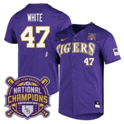 Lsu Tigers Tommy White Jersey #47 National Champions NCAA College Baseball Stitched Purple
