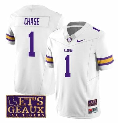 Lsu Tigers JaMarr Chase Jersey #1 College Football Let's Geaux Patch Stitched White