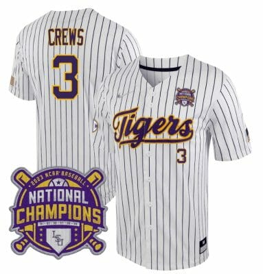 Lsu Tigers Dylan Crews Jersey #3 National Champions NCAA College Baseball Stitched White Stripe
