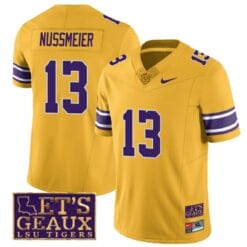 Lsu Tigers Garrett Nussmeier Jersey #13 College Football Let's Geaux Patch Stitched Yellow