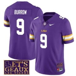 Lsu Tigers Joe Burrow Jersey #9 College Football Let's Geaux Patch Stitched Purple
