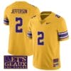 Lsu Tigers Justin Jefferson Jersey #2 College Football Let's Geaux Patch Stitched Yellow