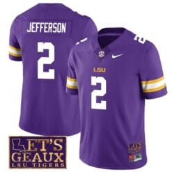 Lsu Tigers Justin Jefferson Jersey #2 College Football Let's Geaux Patch Stitched Purple