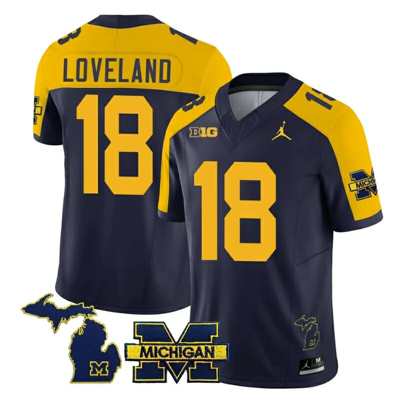 Michigan Wolverines Colston Loveland Jersey #18 Special College Football 2023 Stitched Navy Alternate