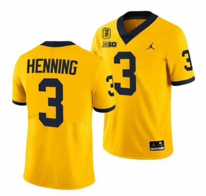 Michigan Wolverines #3 AJ Henning Jersey TM 42 Patch Honor Tate Myre #25 All Stitched Maize