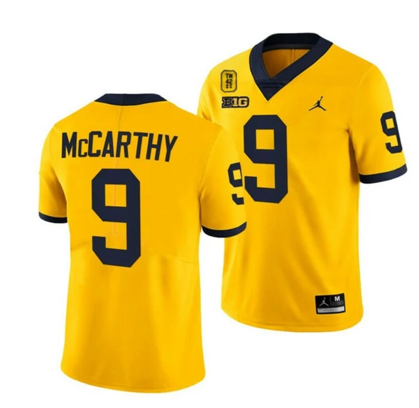 Michigan Wolverines #9 JJ McCarthy Jersey TM 42 Patch Honor Tate Myre #25 All Stitched Maize