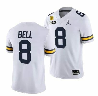 Michigan Wolverines TM 42 Patch Honor Tate Myre #25 Ronnie Bell Jersey #8 All Stitched White