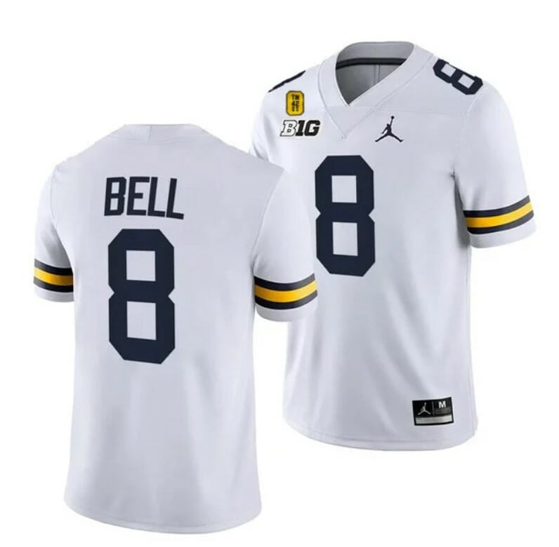 Michigan Wolverines TM 42 Patch Honor Tate Myre #25 Ronnie Bell Jersey #8 All Stitched White