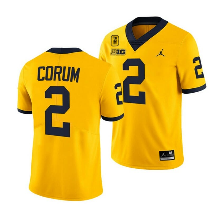 Michigan Wolverines #2 Blake Corum Jersey TM 42 Patch Honor Tate Myre #25 All Stitched Maize