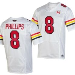Maryland Terrapins Jordan Phillips Jersey #8 College Football Game Throwback 2023 White