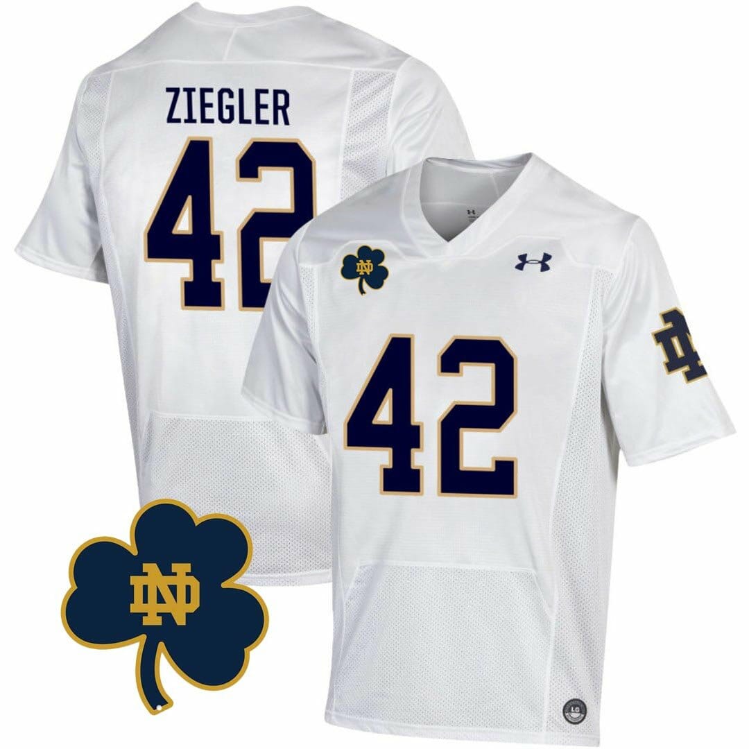 Notre Dame Nolan Ziegler Jersey #42 College Football Johnny Lujack Patch White