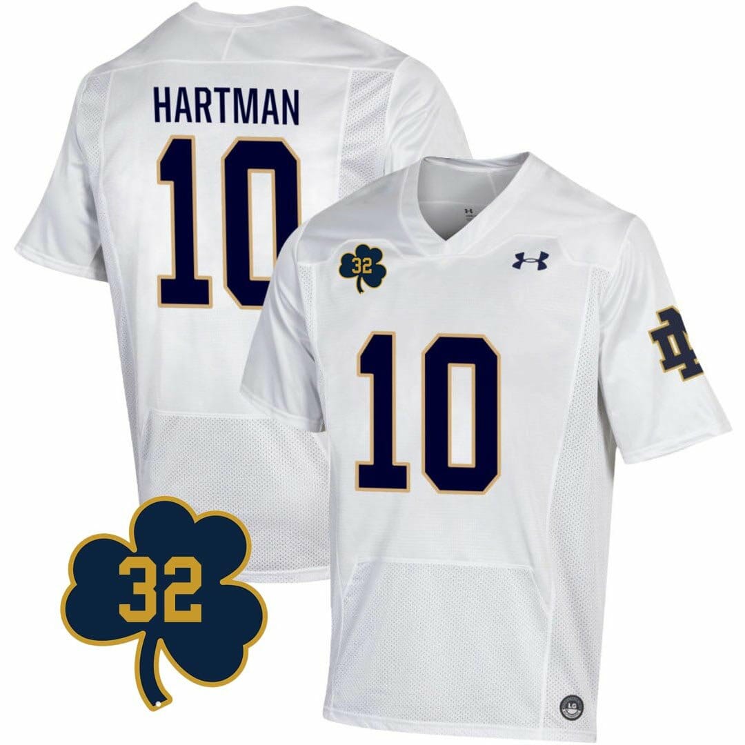 Notre Dame Sam Hartman Jersey #10 College Football Johnny Lujack Patch 32 White