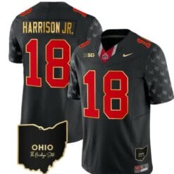 Ohio State Buckeyes Marvin Harrison Jr Jersey #18 College Football Stitched Alternate Black Gold Trim