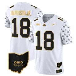 Ohio State Buckeyes Marvin Harrison Jr Jersey #18 College Football Stitched Alternate White Gold