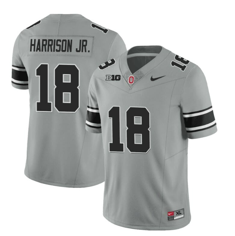Ohio State Buckeyes Marvin Harrison Jr Jersey #18 College Football Stitched Black Gray