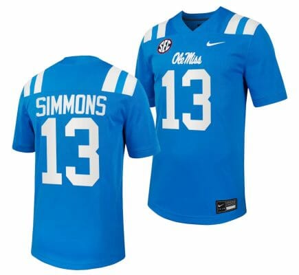 Ole Miss Rebels Austin Simmons Jersey #13 Untouchable College Football 2023 Powder Blue