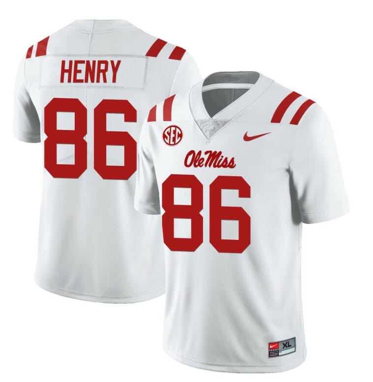 Ole Miss Rebels JJ Henry Jersey #86 College Football All Stitched White