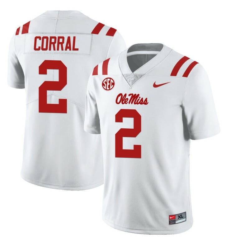 Ole Miss Rebels Matt Corral Jersey #2 College Football All Stitched White