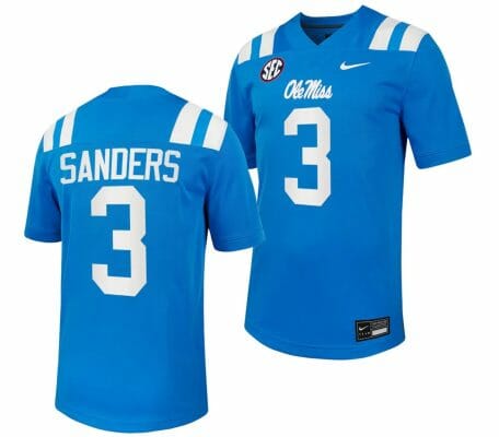Ole Miss Rebels Spencer Sanders Jersey #3 Untouchable College Football 2023 Powder Blue