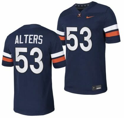 Virginia Cavaliers Jackson Sirmon Jersey #53 College NIL Football Game 2023 Navy