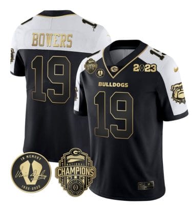 Brock Bowers Jersey #19 Georgia Bulldogs Football 2023 Champions and Vince Dooley Patch Alternate All Stitched