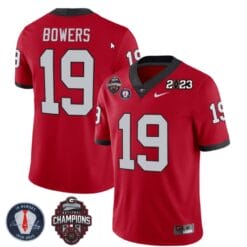 Brock Bowers Jersey #19 Georgia Bulldogs Football 2023 Champions and Vince Dooley Patch Red All Stitched