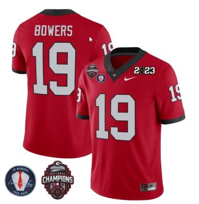 Brock Bowers Jersey #19 Georgia Bulldogs Football 2023 Champions and Vince Dooley Patch Red All Stitched