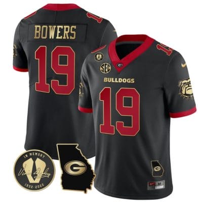Brock Bowers Jersey #19 Georgia Bulldogs Football Vince Dooley Patch Georgia Map Gold Trim All Stitched
