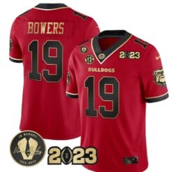 Brock Bowers Jersey #19 Georgia Bulldogs Football 2023 and Vince Dooley Patch Black Red All Stitched