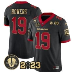 Brock Bowers Jersey #19 Georgia Bulldogs Football 2023 and Vince Dooley Patch Black Gold Trim All Stitched