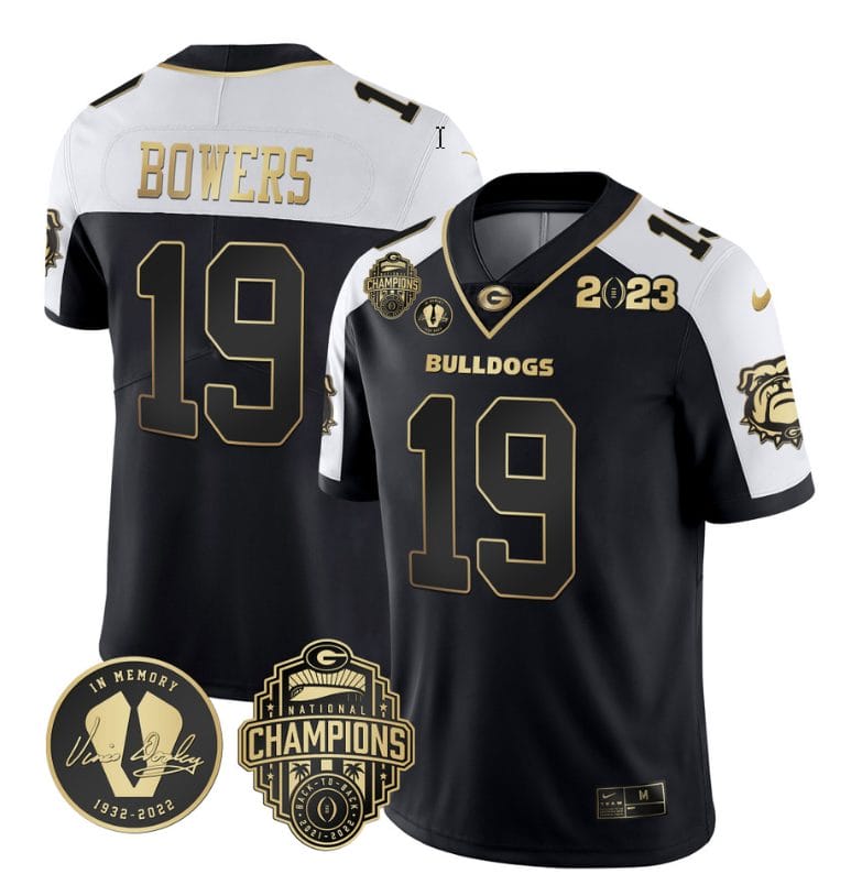 Brock Bowers Jersey #19 Georgia Bulldogs Football 2023 Champions and Vince Dooley Patch Alternate All Stitched