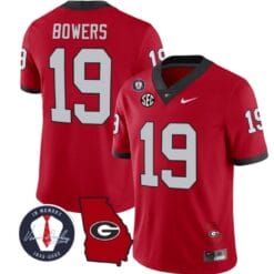 Brock Bowers Jersey #19 Georgia Bulldogs Football Vince Dooley Patch Georgia Map Red All Stitched