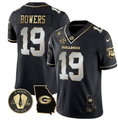 Brock Bowers Jersey #19 Georgia Bulldogs Football Vince Dooley Patch Georgia Map Black Limited All Stitched
