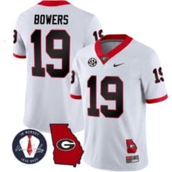 Brock Bowers Jersey #19 Georgia Bulldogs Football Vince Dooley Patch Georgia Map White All Stitched