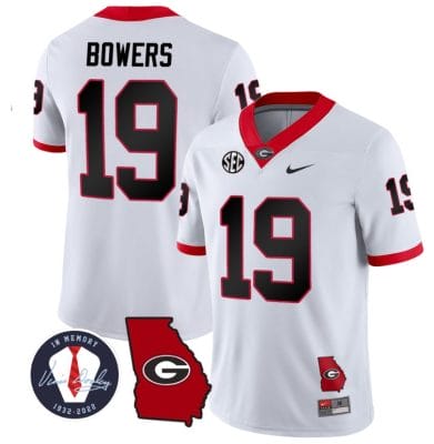 Brock Bowers Jersey #19 Georgia Bulldogs Football Vince Dooley Patch Georgia Map White All Stitched