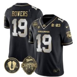Brock Bowers Jersey #19 Georgia Bulldogs Football 2023 Champions and Vince Dooley Patch Black Limited All Stitched