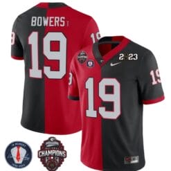 Brock Bowers Jersey #19 Georgia Bulldogs Football 2023 Champions and Vince Dooley Patch Split Red Black All Stitched