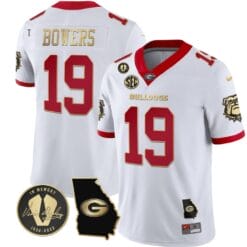 Brock Bowers Jersey #19 Georgia Bulldogs Football Vince Dooley Patch Georgia Map White Gold Trim All Stitched