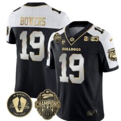 Brock Bowers Jersey #19 Georgia Bulldogs Football 2023 Champions and Vince Dooley Patch Alternate Limited All Stitched
