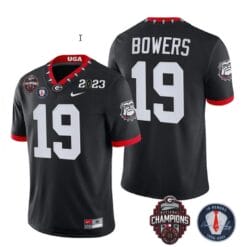 Brock Bowers Jersey #19 Georgia Bulldogs Football 2023 Champions and Vince Dooley Patch Black All Stitched