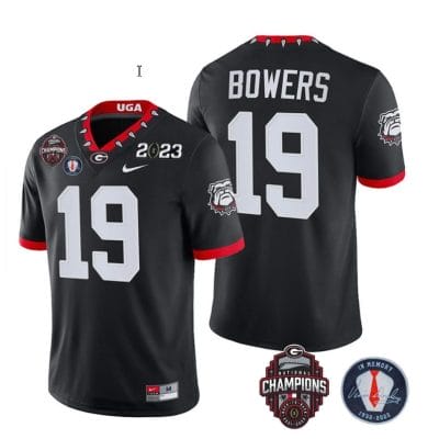 Brock Bowers Jersey #19 Georgia Bulldogs Football 2023 Champions and Vince Dooley Patch Black All Stitched