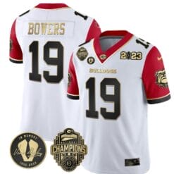 Brock Bowers Jersey #19 Georgia Bulldogs Football 2023 Champions and Vince Dooley Patch Red Sleeves All Stitched