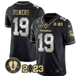 Brock Bowers Jersey #19 Georgia Bulldogs Football 2023 and Vince Dooley Patch Black Limited All Stitched