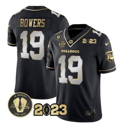 Brock Bowers Jersey #19 Georgia Bulldogs Football 2023 and Vince Dooley Patch Black Limited All Stitched