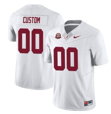 Custom Alabama Crimson Jersey Name and Number Football College SEC Graduate Patch White All Stitched