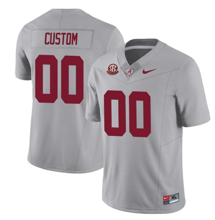 Custom Alabama Crimson Jersey Name and Number Football College SEC Graduate Patch Gray All Stitched